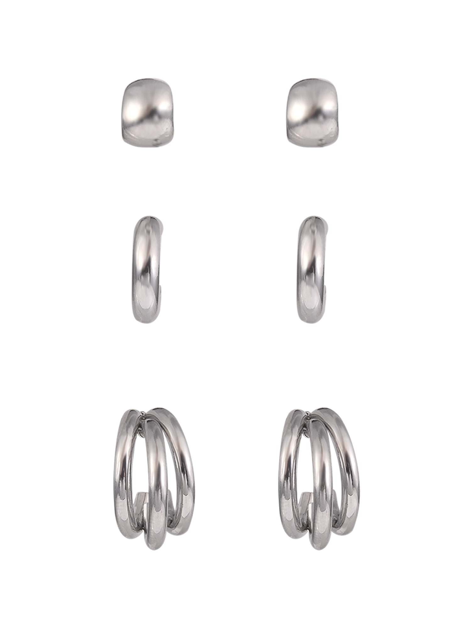 Time and Tru Adult Female Silver-Tone 5 Pair Twisted Triple Hoop Stacker Earring Set