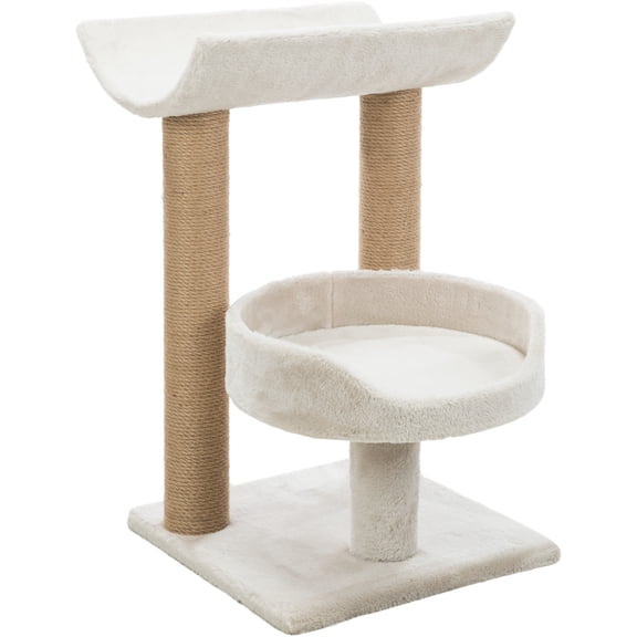 TRIXIE Isaba Plush 2-Level 24.4" Cat Tree with Sisal Scratching Posts, 2 Perch, Greige