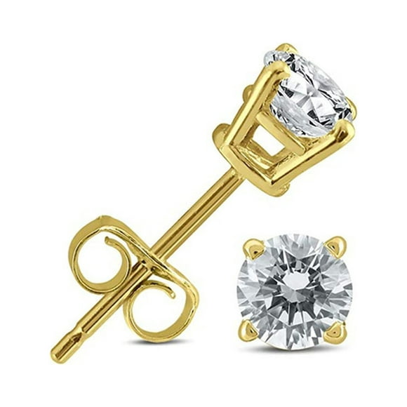 Paris Jewelry 10K Or Jaune 1 Carat 4 Prong Solitaire Rond Créé Boucles d'Oreilles Diamant