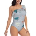 thumbnail image 3 of Sikiie Turtles And Shells Print Women One Piece Swimsuits Tummy Control One Shoulder Bathing Suits Ruffle Swimwear, From S to XXL-Large, 3 of 6