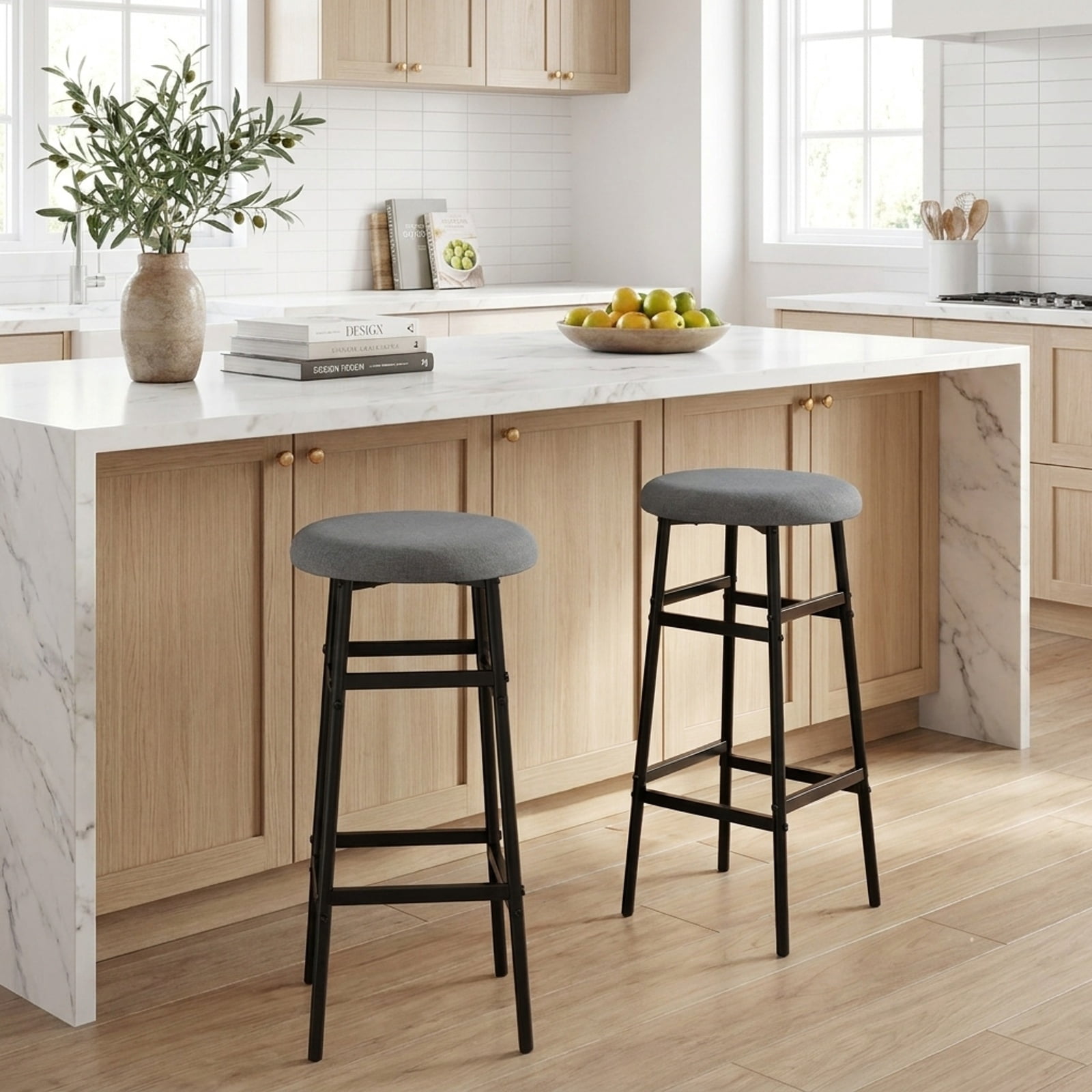 Furnibear Bar Stools Set of 2 with Sturdy Metal Frame and Footrest for Kitchen
