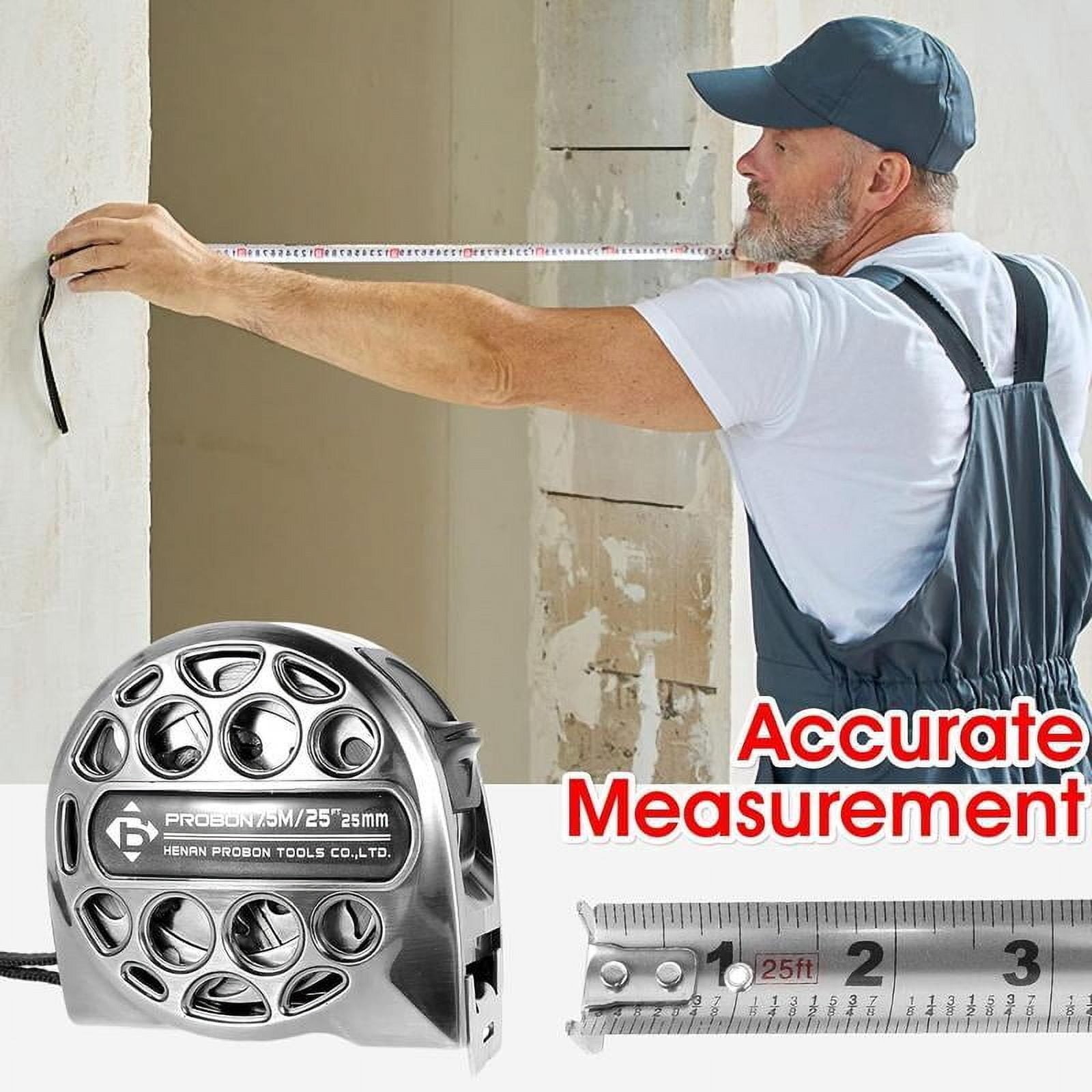 25FT Stainless Steel Measuring Tape, Precision Scale Tape Measure, Portable Retractable Measure Ruler for Household Agricultural Industrial Woodworking, Measuring Tool, Work Equipment for Men