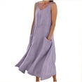 thumbnail image 1 of Admvng Robes Grande Taille pour Femmes Robe en Coton et Lin Sans Manches Robe Unie avec Poche P-2TG, 1 of 5