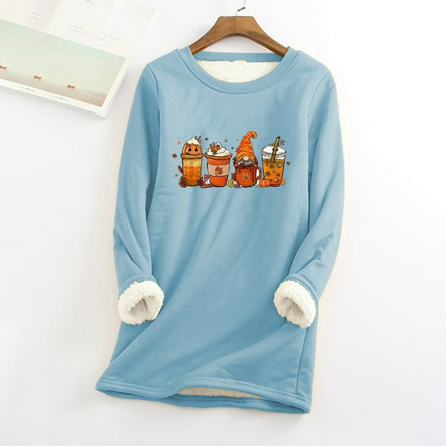 Blouses pour Femmes Col Rond Poche Épaissie Peluche Chaude Manches Longues Hauts Manches 3/4 pour Femmes en Liquidation