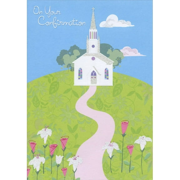 Designer Greetings Church Pink Roses and White Lillies Confirmation Card