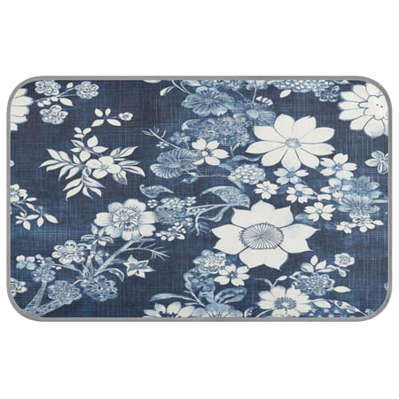 Pet Cooling Mat Breathable Ice Silk Dog Cooling Pad Foldable Summer Sleeping Mat White Vintage Flower in Indigo Blue for Dogs & Cats 27.6×22in