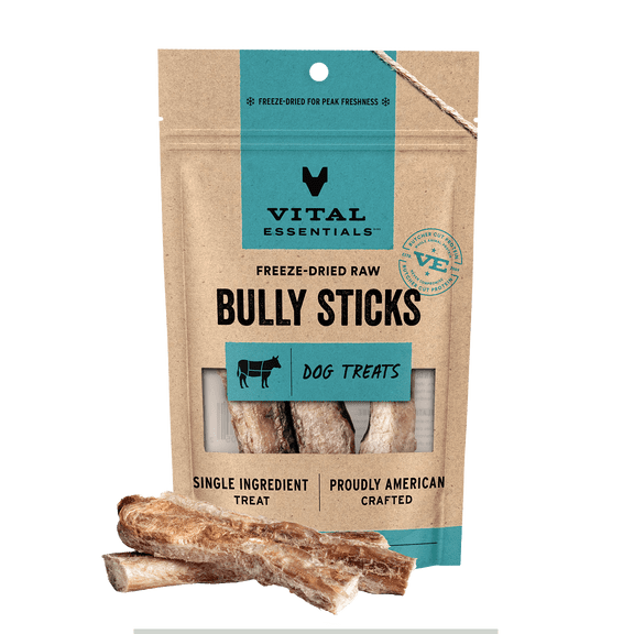 Vital Essentials Bully Sticks Dog Treats, 1.4 oz | Freeze-Dried Raw | Single Ingredient | Training Treats or Meal Toppers