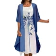thumbnail image 1 of Robe T-Shirt pour Femmes Manches Courtes Robe Décontractée Imprimée Col Rond Manches Ceinture Robes Manches Mi-Longues Vêtements Adultes Femme Bleu Taille G, 1 of 5