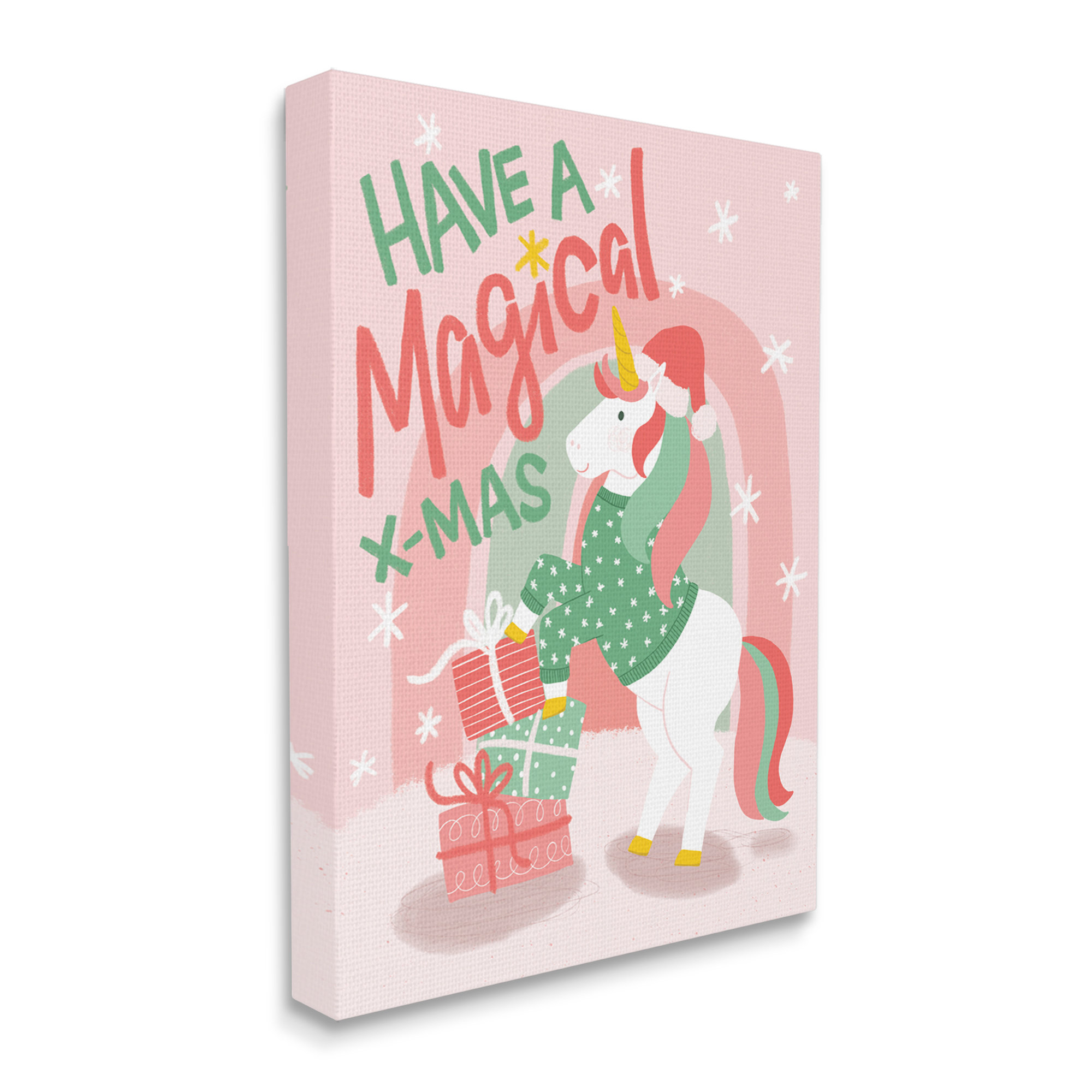 Magical X-Mas Pink Unicorn Rainbow Holiday Gifts Fairy Tales & Fantasy Graphic Art Gallery-Wrapped Canvas Print Wall Art