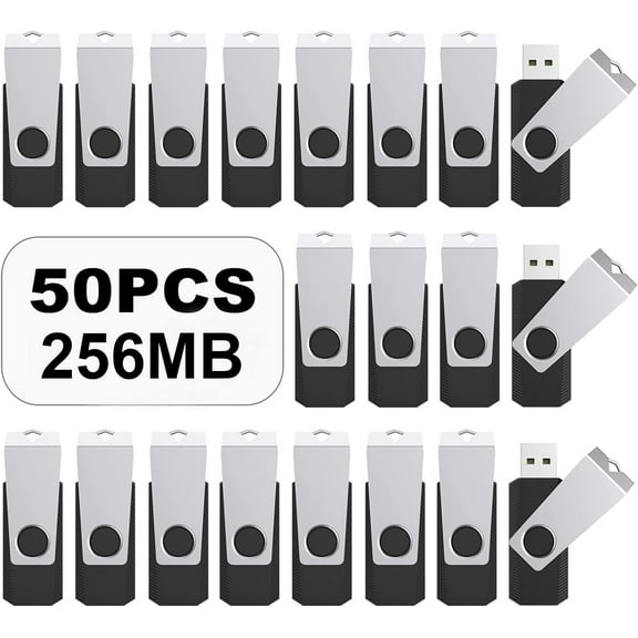 USB Flash Drive 50 Pack 256MB USB 2.0 Flash Drives Memory Stick USB Drive Thumb Drives USB Stick Swivel Bulk USB Thumb Drive, Black (256MB 50PCS, Black)