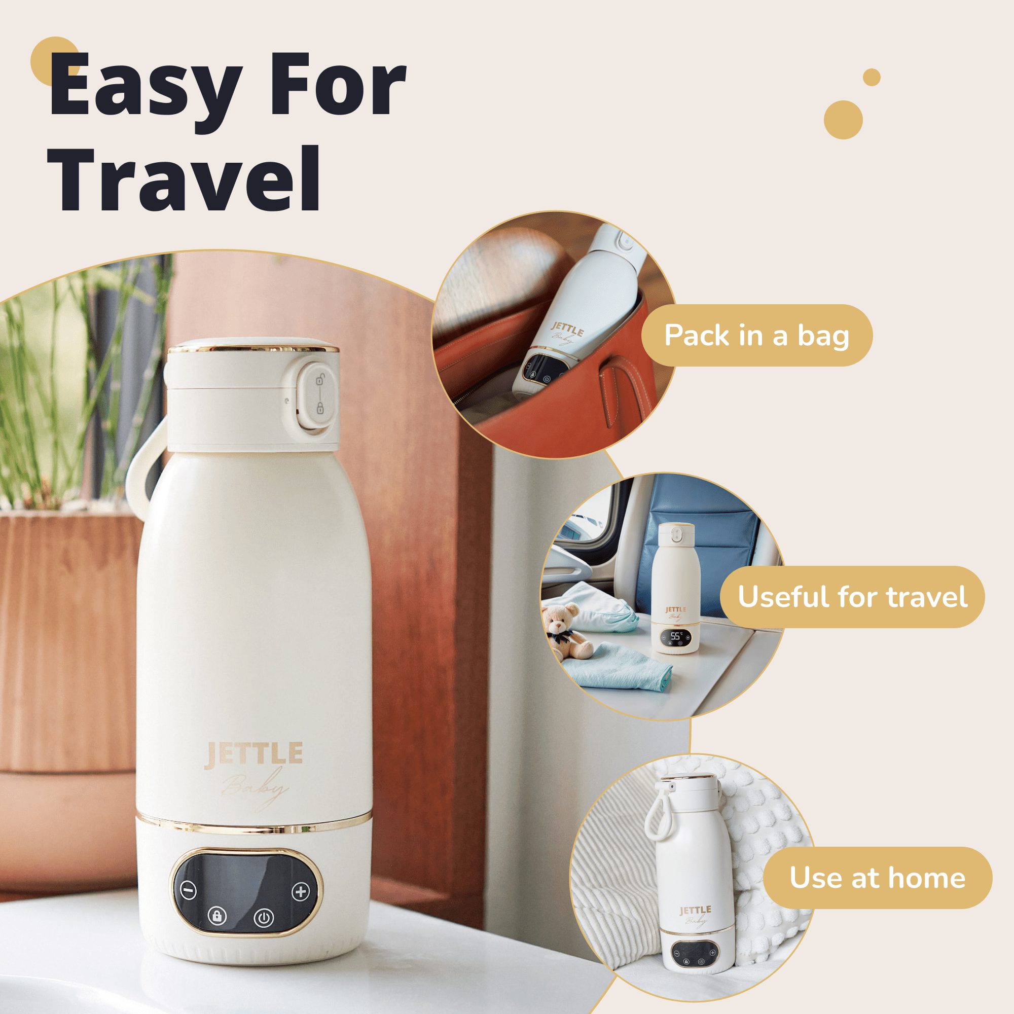 Portable Baby Bottle Warmer 500ml - Baby-Safe Travel - Cordless Rechargeable Formula & Breast Milk Warmer with LED Temperature Control