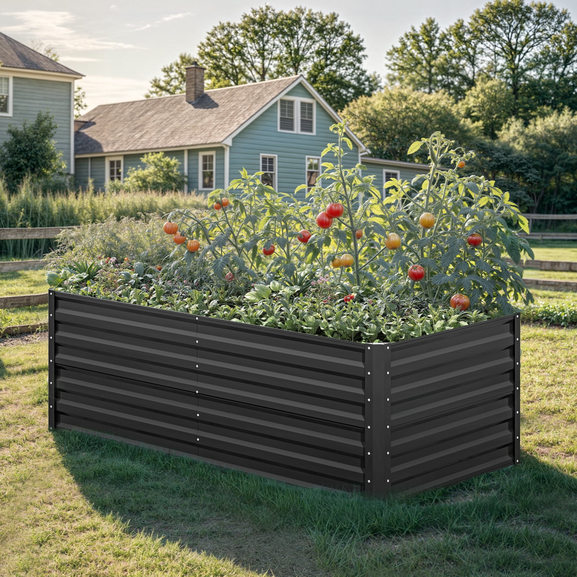 Uforic 6ftx3ftx2ft Large Raised Garden Bed Kit,Outdoor Galvanized Metal Patio Planter Box with Safety Rubber & Gloves, for Vegetables Flowers,Thickness 0.14 inches,Black