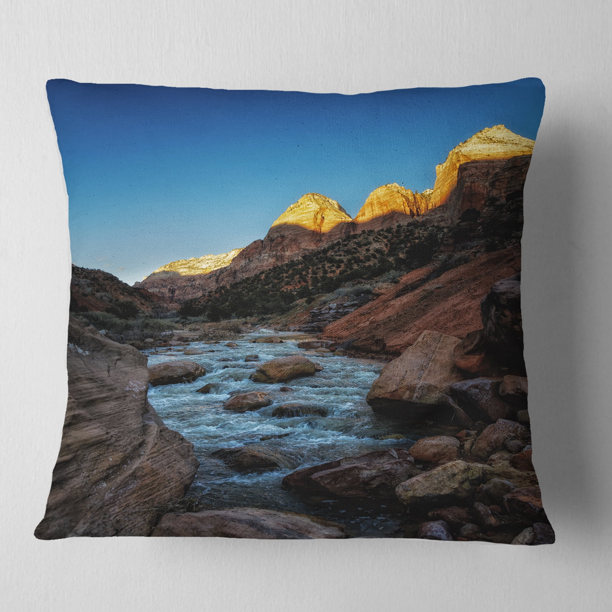Designart Rapid Virgin River - Landscape Photography Throw Pillow - 18x18