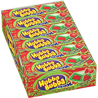 Hubba Bubba Max Gum Strawberry Watermelon 5 pcs Each ( 18 in a Pack )