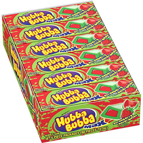 Hubba Bubba Max Strawberry Watermelon Bubble Gum, 5 Piece (Pack of 18
