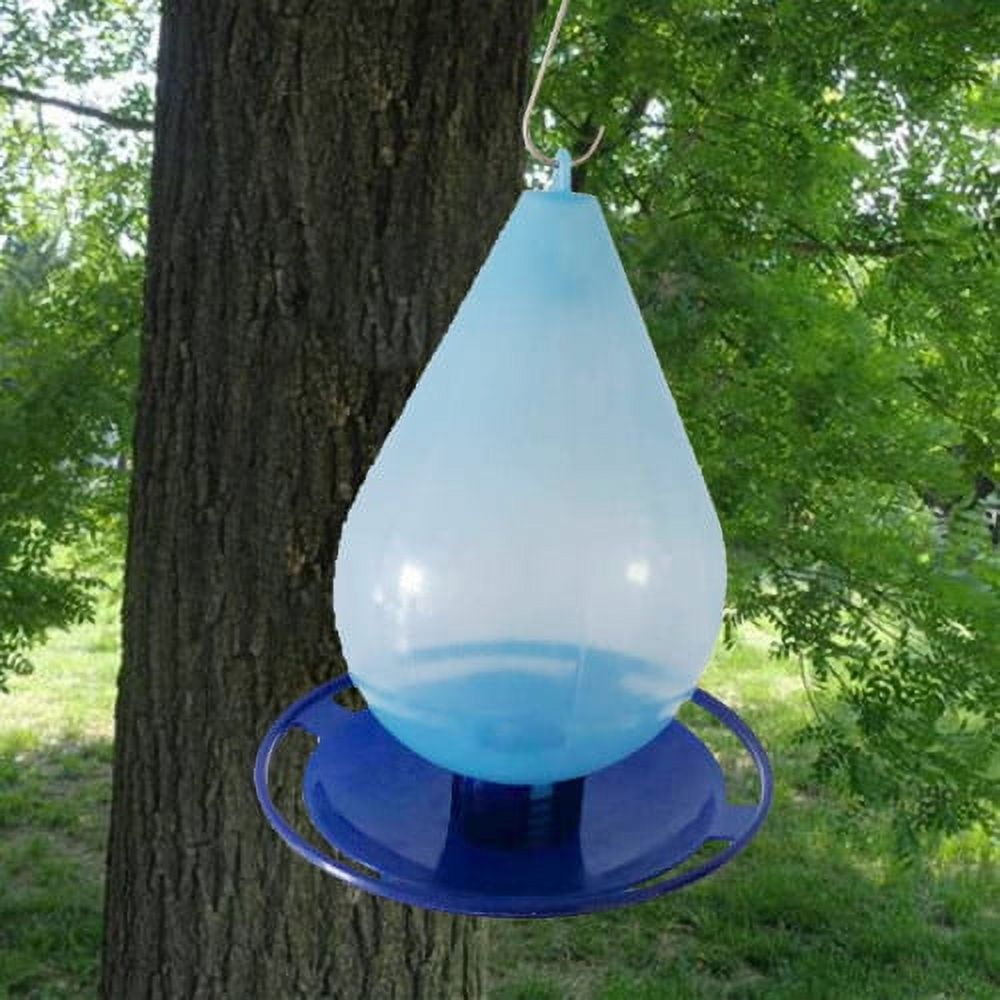 Cheers.US Glass Wild Bird Waterer, Wild Bird Feeder for Outdoors, Teardrop-Shaped Water Cooler for Garden Tree Yard Outside Decoration, Gray-Blue