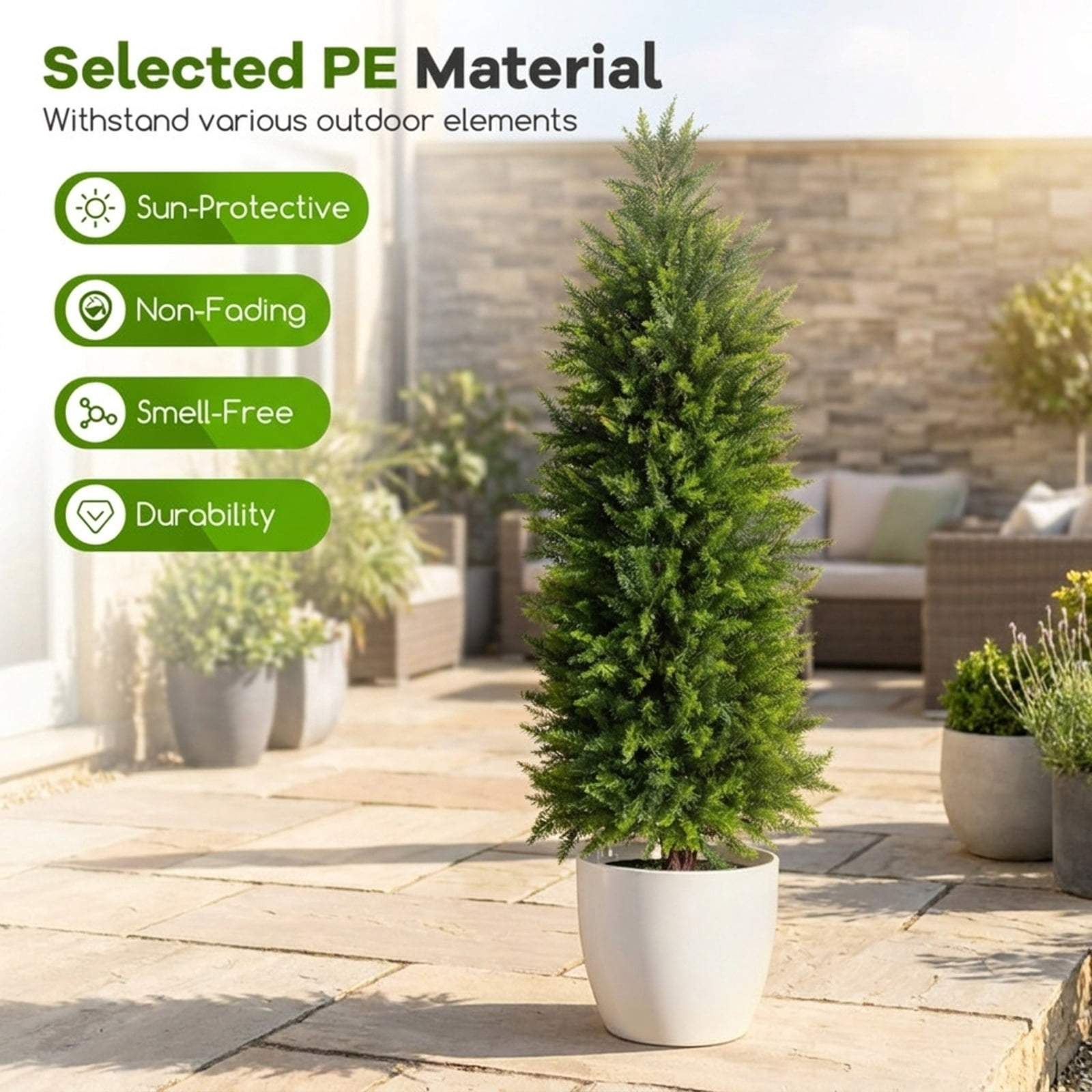 Vebreda Artificial Plant Decor, 4 FT Artificial Topiary Tree Set of 2 Faux Cedar Cypress Plants in Cement-Filled Pots, Lifelike Greenery Display