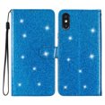 thumbnail image 6 of For iPhone X / iPhone XS Case Bling Glitter Shiny Magnetic Closure Luxury PU Leather RFID Blocking Wallet Card Holder Hand Strap Folio Kickstand Flip Case Women Girls, Blue, 6 of 7