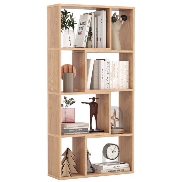 Costway 48" Geometric Bookshelf Open-back Bookcase with 8 Cubes 2 Anti-Toppling Devices Natural