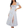 thumbnail image 1 of HAHDAXIA Women Puff Sleeve Split Maxi Dress Square Collar Ruffle Floral Boho Dresses Cottagecore Backless Sundress, 1 of 5