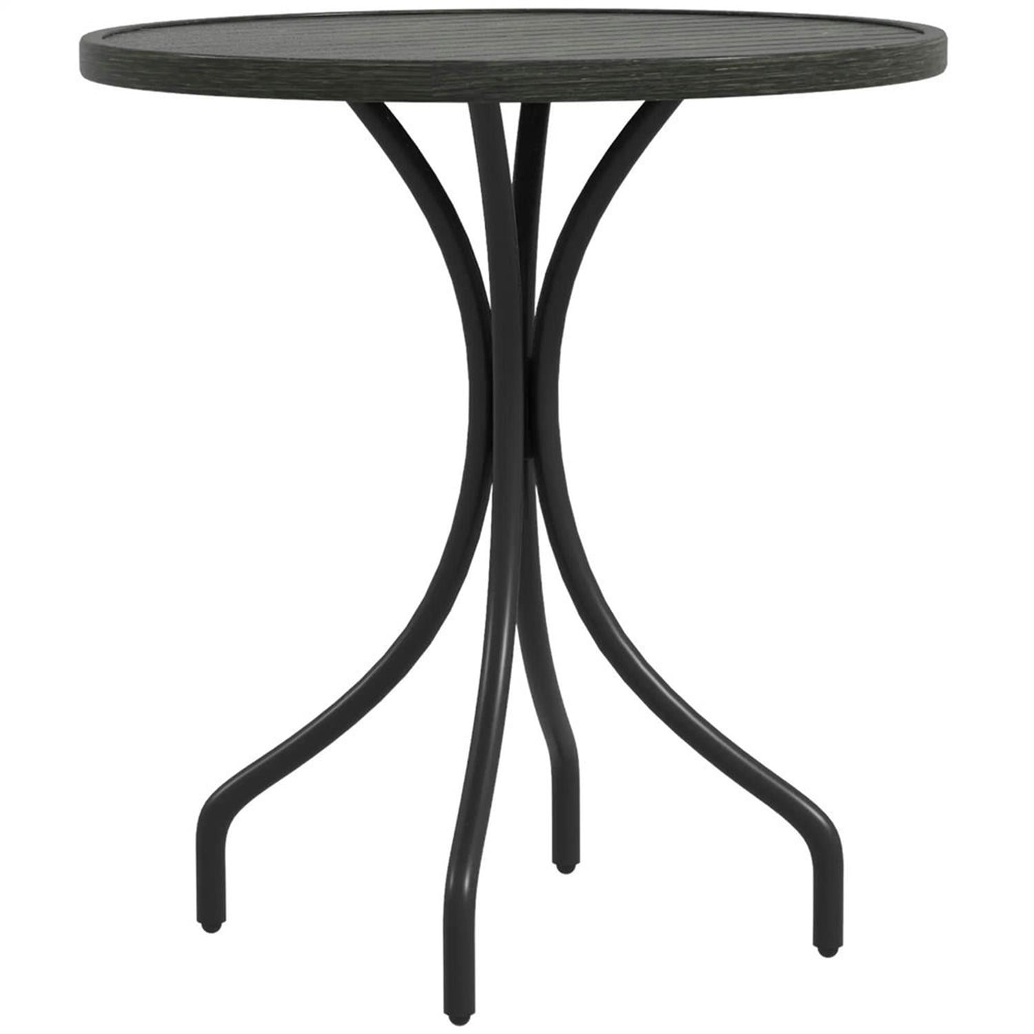 Demi Bonn 26" Round Outdoor Side Table, Steel Frame Slat Top, Garden Backyard for Outdoor Dining, Gray
