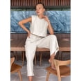 thumbnail image 6 of Women'S Two Piece Sets Casual Linen Sleeveless Crop Top Wide Leg Pants Summer Outfits Khaki S, 6 of 10