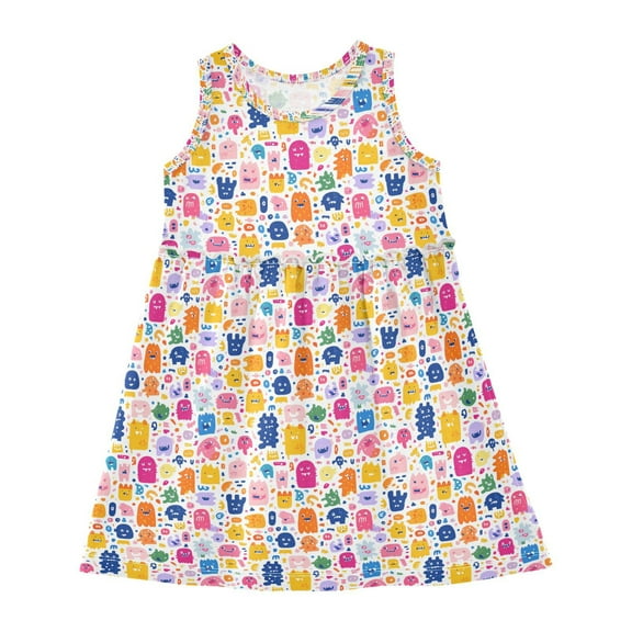 Girls Dress Various Monsters Sleeveless Dress for Girls Hem A-Line Casual Sundress