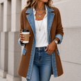 thumbnail image 3 of Women’s Denim Patchwork Cardigan Jacket Long Sleeve Button Down Lapel Casual Outerwear with Pockets, 3 of 5