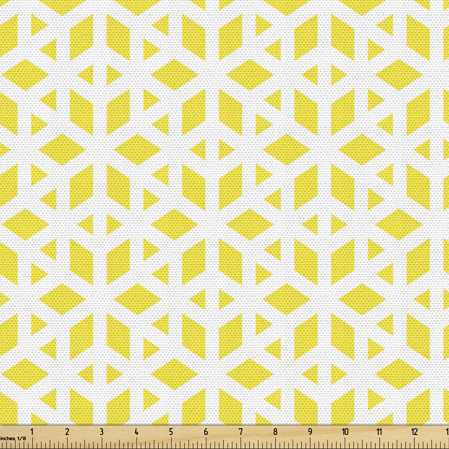 Yellow and White Fabric by the Yard, Geometric Shapes Rhombus Pattern