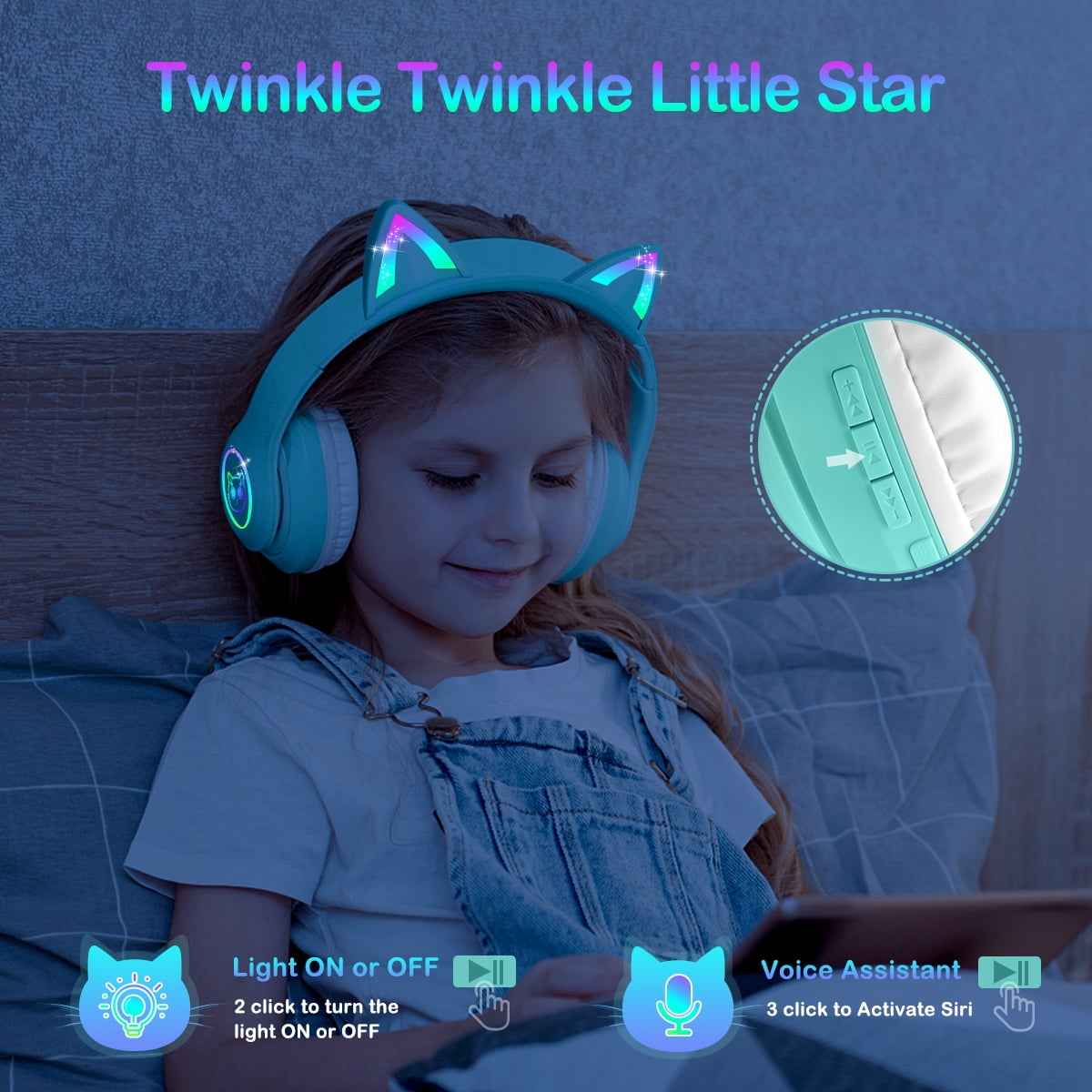 LOBKIN Kids Bluetooth Headphones Safe Listening for Girls, Boys, Children with 94dB Volume-Limiting, Wireless Headphones for School, Tablet, Green
