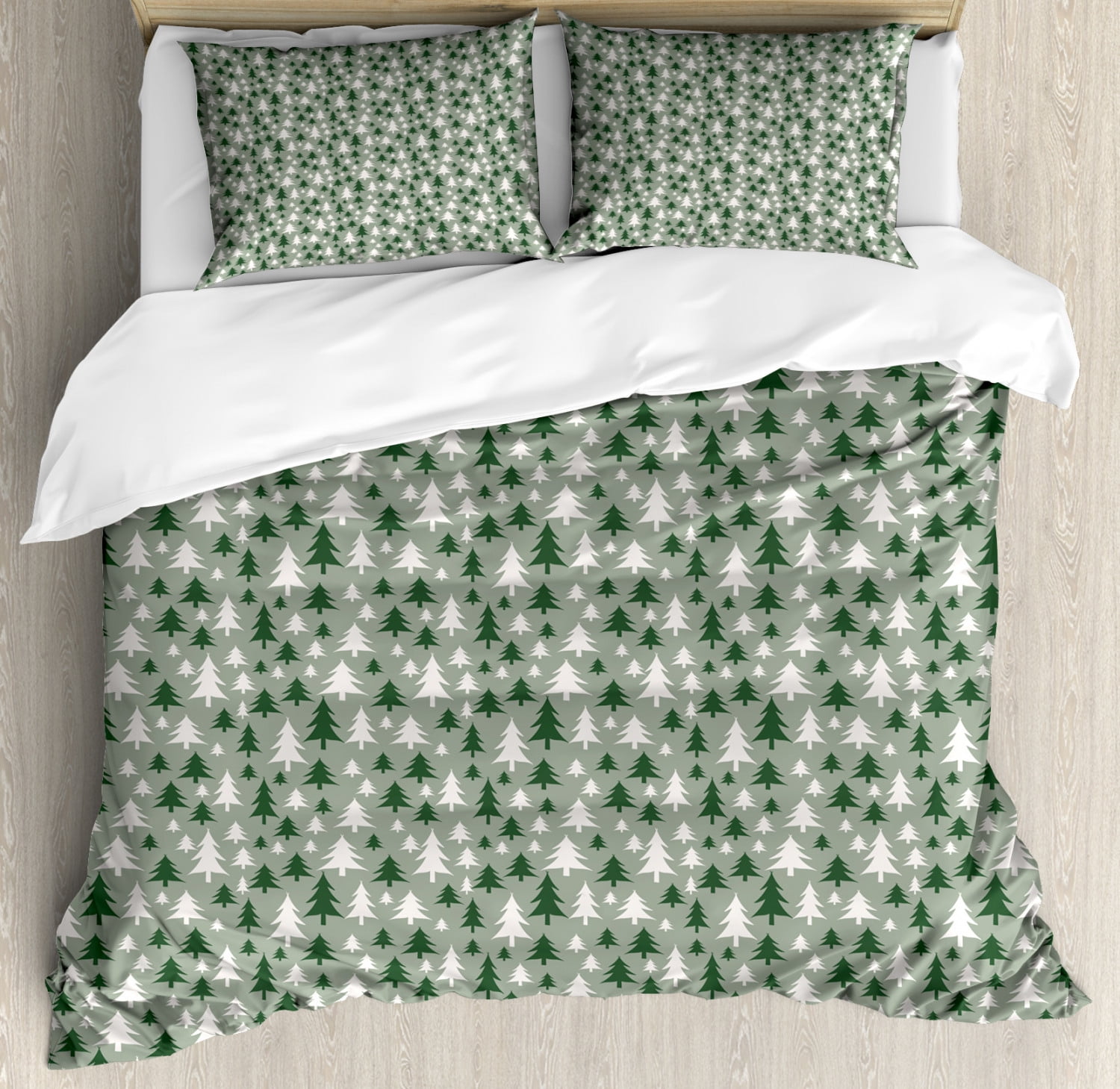 Christmas Duvet Cover Set, Repetitive Pine Tree in an Organic Nature