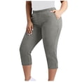 thumbnail image 2 of Plus Size Capri Leggings for Women Stretch Knee Length Pull On Capris Elastic Waist Casual Slim Fit Workout Pants Gray 4XL, 2 of 7