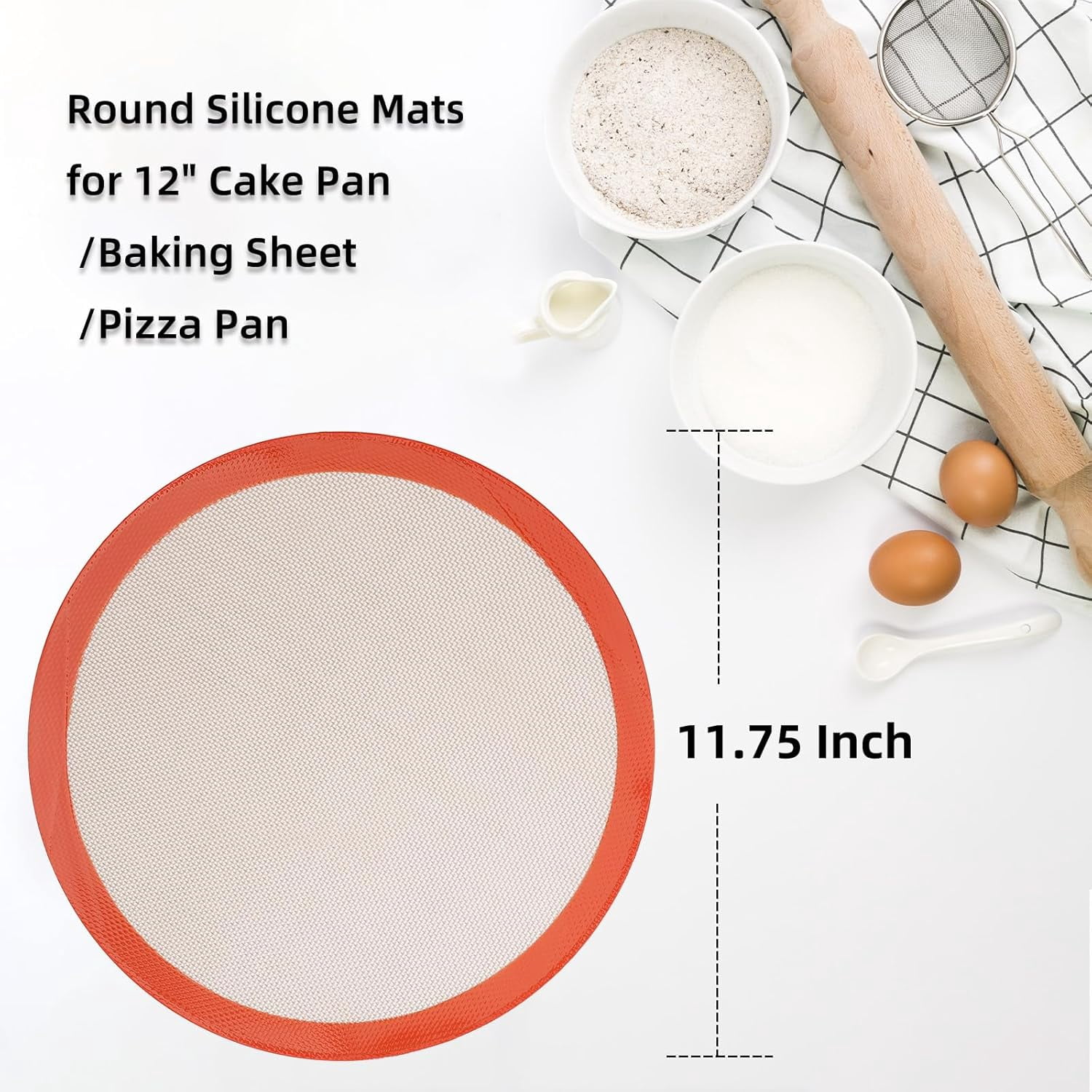 Round Silicone Baking Mats for Pizza Pan, Large Pizza Mat or Dough/Cake Mat, Round Liner for Rolling/Air Fryer/Cooling Rack/Microwave, Non-Stick Reusable