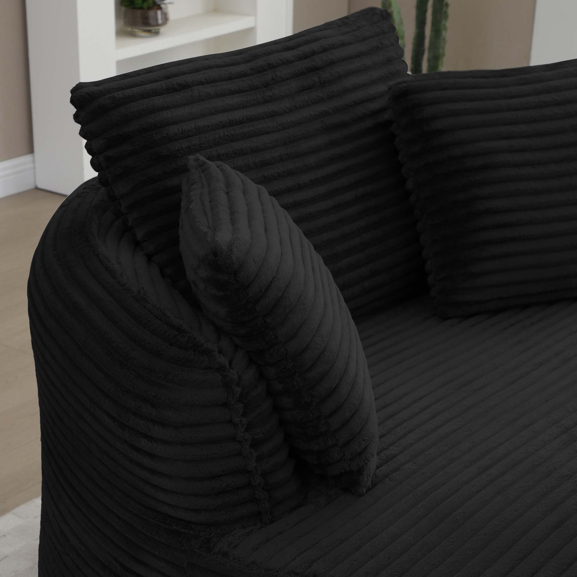 Miniyam 54" Lounge Chair for Living Room, Round Corduroy Chair, Includes Back Pillows, High Comfort for Reading & Relaxing(Black)