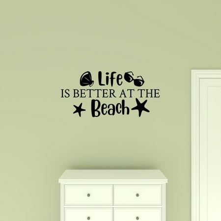 Ocean Themed Wall Decor Life Is Better at the Beach Decal Decor Wall Quote Vinyl Lettering Nautical Coastal Ocean Theme Decal Sticker ()
