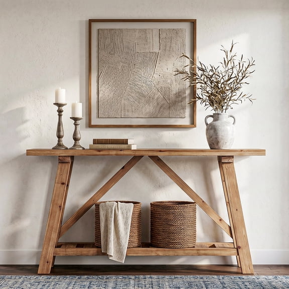 Tribesigns 63" Solid Wood Console Table with Storage Shelf, Narrow Farmhouse Entryway Table for Hallway