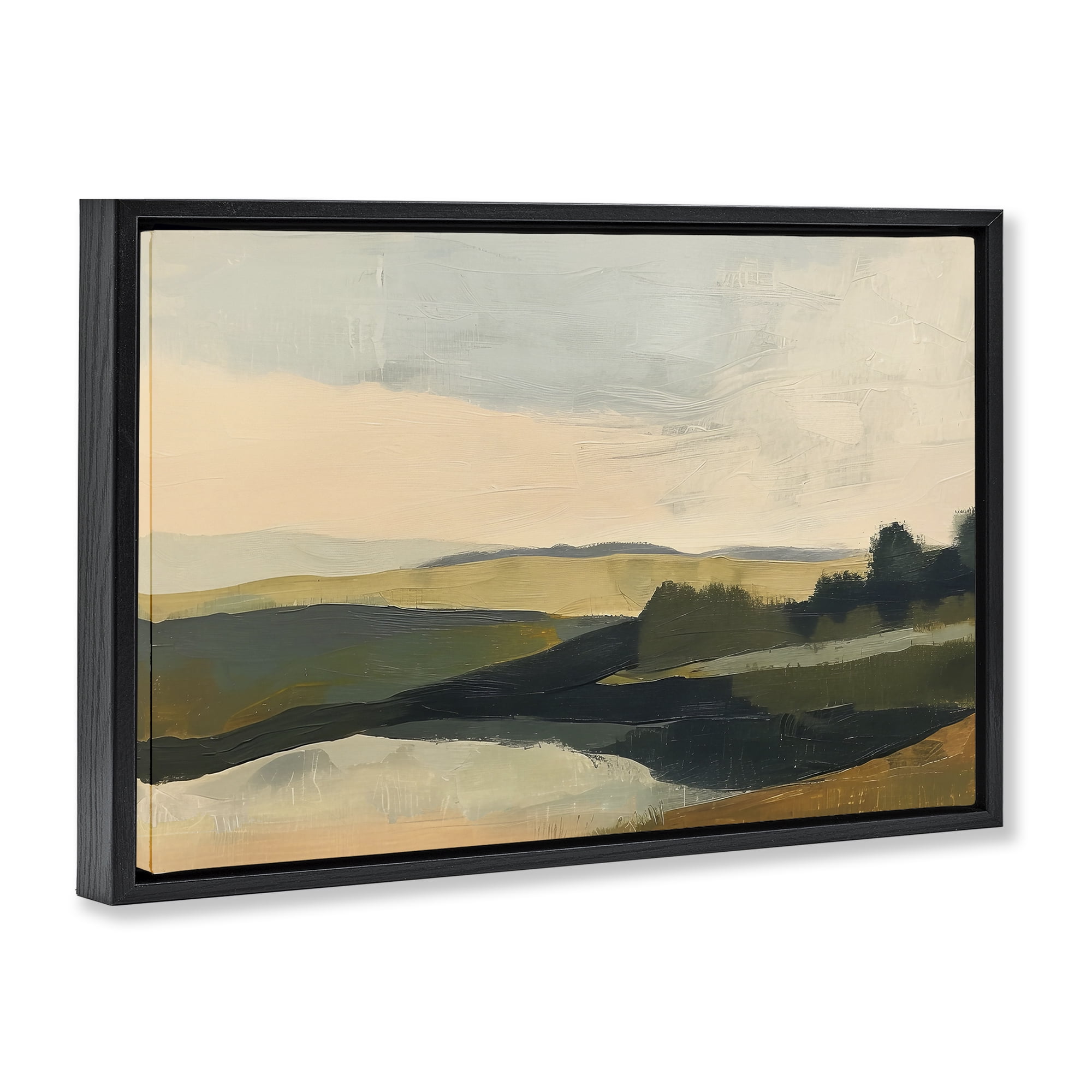 Stupell Industries Green Hills Painting Landscape & Nature Painting Black Floater Framed Canvas Art Print Wall Art, 31 x 21