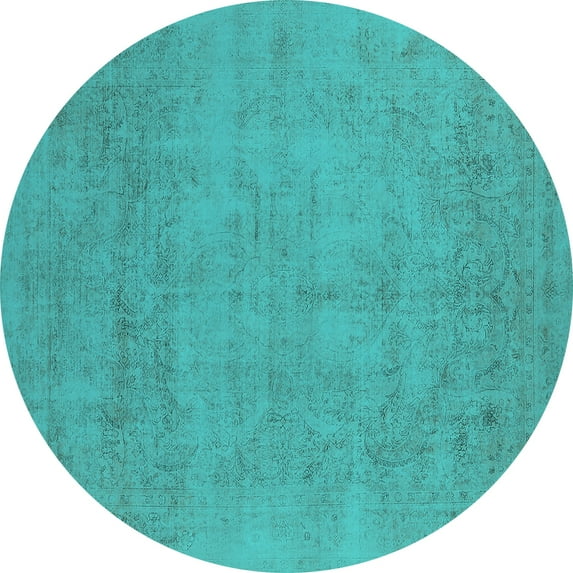Ahgly Company Indoor Round Oriental Turquoise Blue Industrial Area Rugs, 8' Round