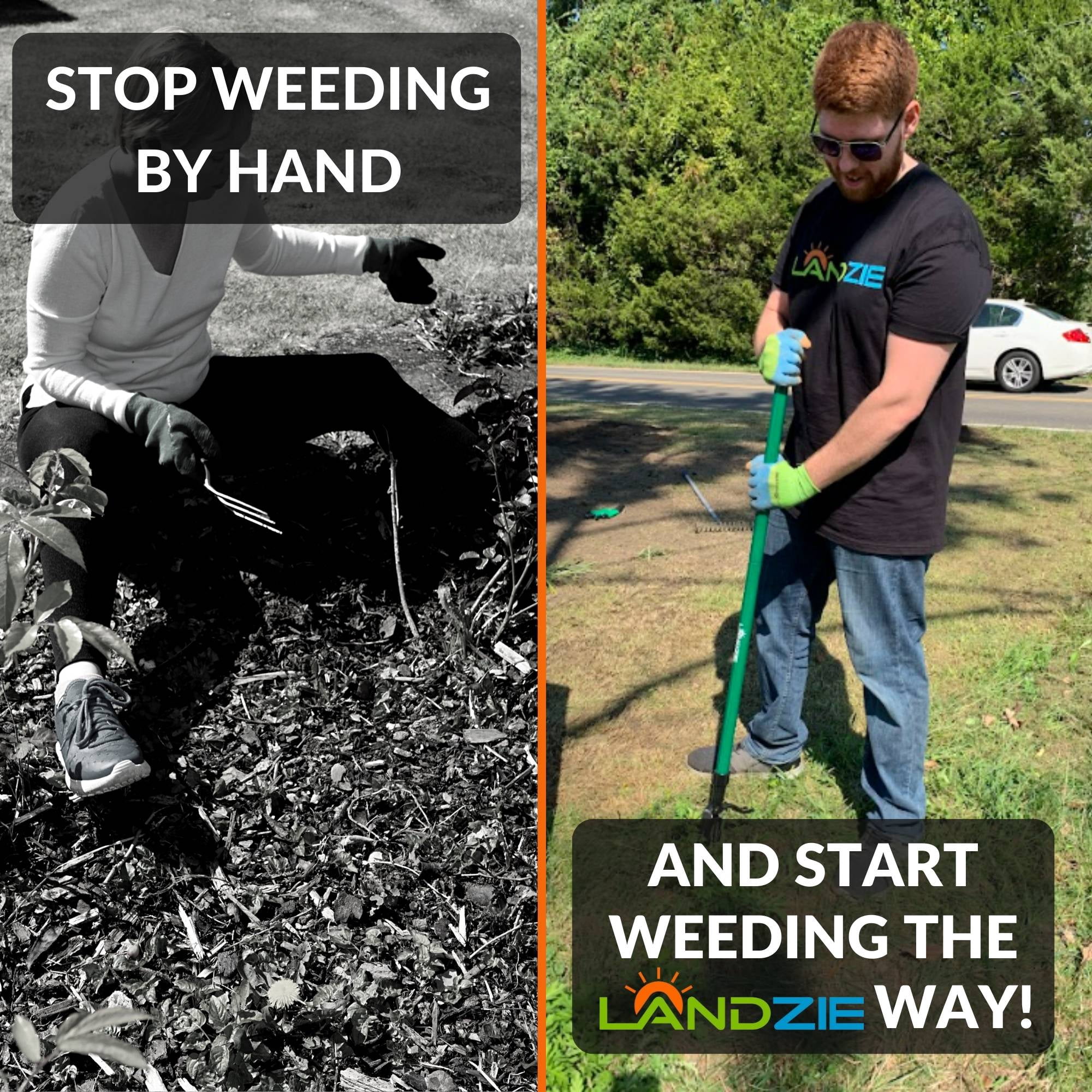 Landzie Spreader & Weeder Lawn & Garden Care Set - 24" Compost & Peat Moss Spreader w/ 44" Long Steel Stand up Manual Weeder - Easily Weed Grass & Apply Compost, Peat Moss, Topsoil, Sand