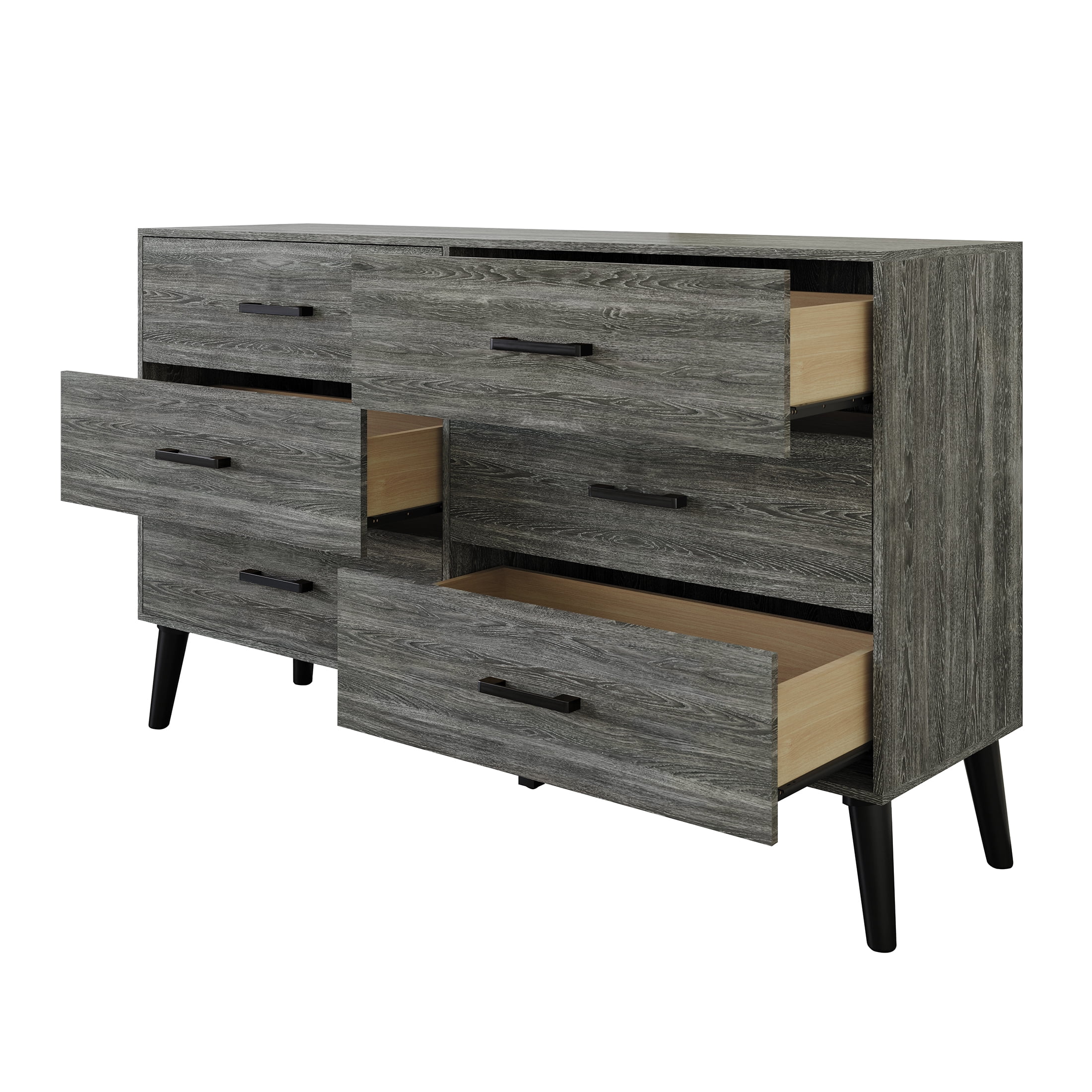 Castle Place Rustic 6 Drawer Wooden Dresser, Dark Grey