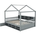 thumbnail image 5 of Full Size House Bed, Montessori Bed with Storage Shelves and a Mini-Cabinet, Wooden Full Bed Frame for Girls, Boys, Teens (Gray, Full), 5 of 7