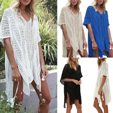 Women Bikini Cover Up Hallow Crochet Beach wear Dress Summer Bathing Suit Blouse