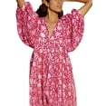 thumbnail image 2 of Wassery Women Summer Casual Mini Dress Floral Print Tie-Up Half Sleeve Puff Sleeve Loose Dress Fashion Baggy Dress, 2 of 9