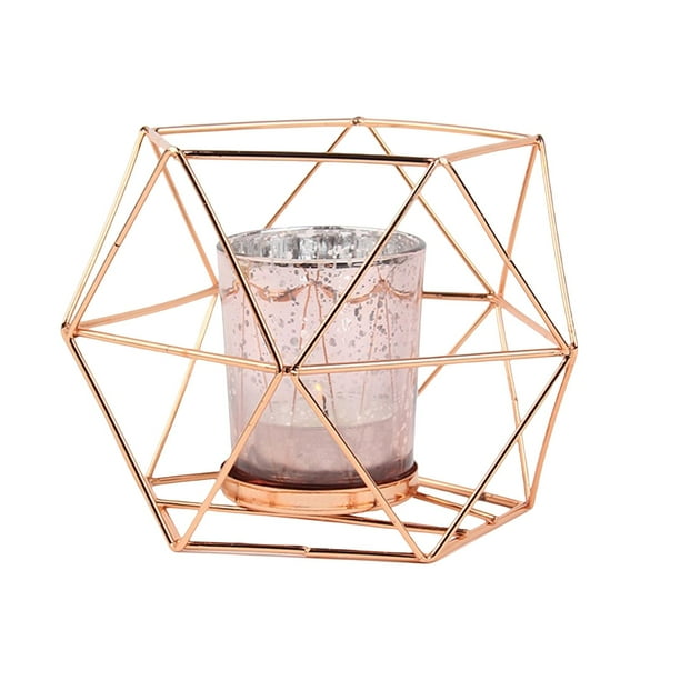 Portavelas geométrico 3D de metal y vidrio, portavelas para velas de té, candelabro para el hogar Multi