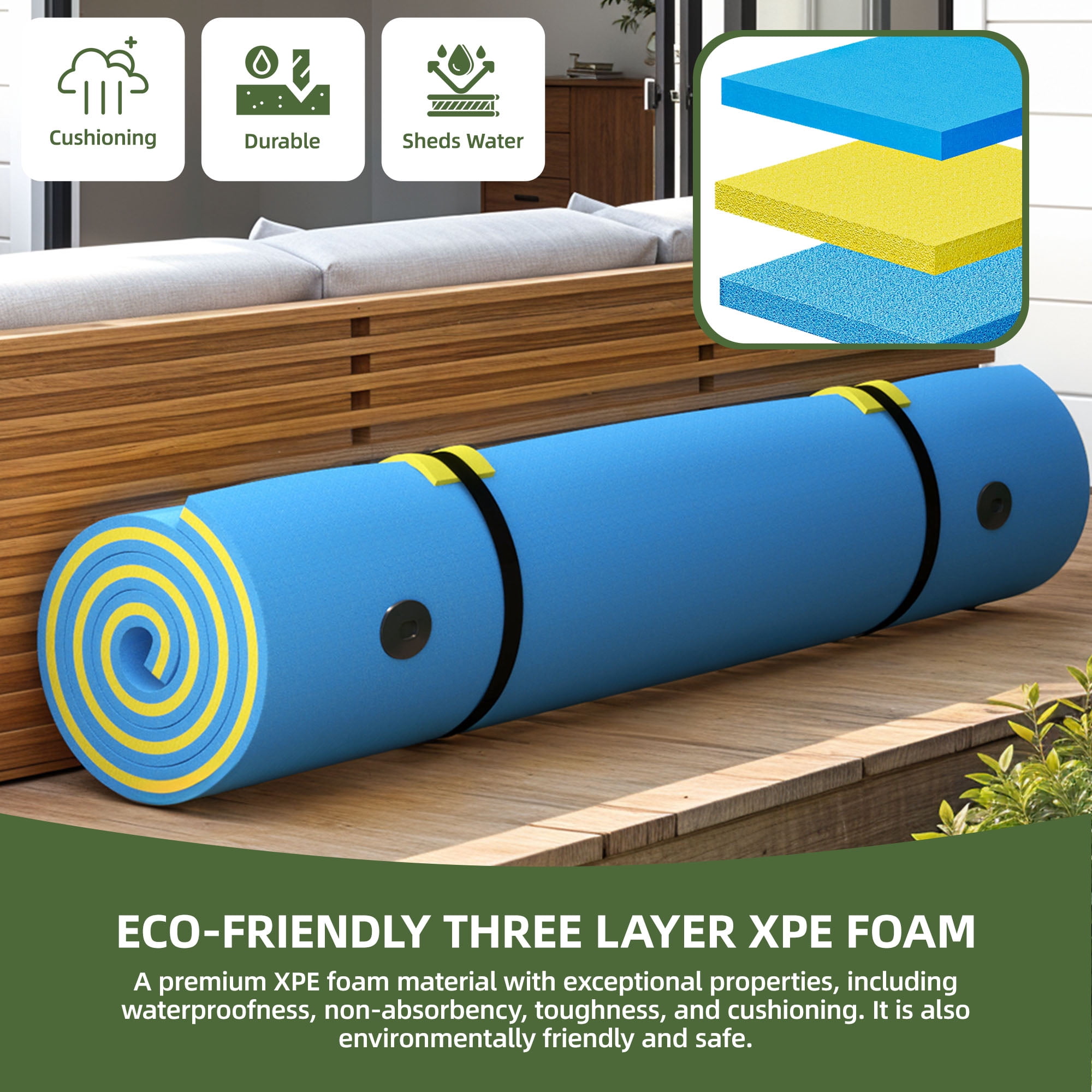 Uforic Blue Floating Water Mat, 275×180×3.5cm, XPE Foam, 2 Fixed Buckles, Easy Installation, Durable & Buoyant