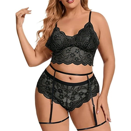 

Women s Plus Size Sexy Lingerie Lace Embroidery Three Point Three Piece Split Suit