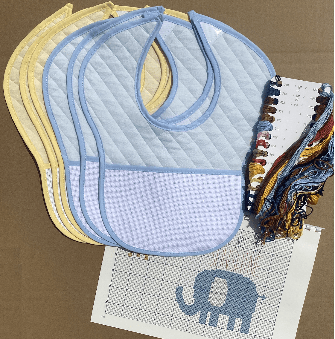 3pcs Blue,3pcs yellow cotton cross stitch baby bib 14count aida cross stitch bib
