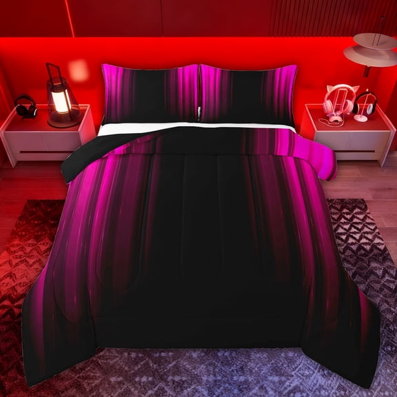 Feelyou Stripes Abstract Full Size Comforter Sets, Pink Fashion Lines Bedding Sets, 3pcs