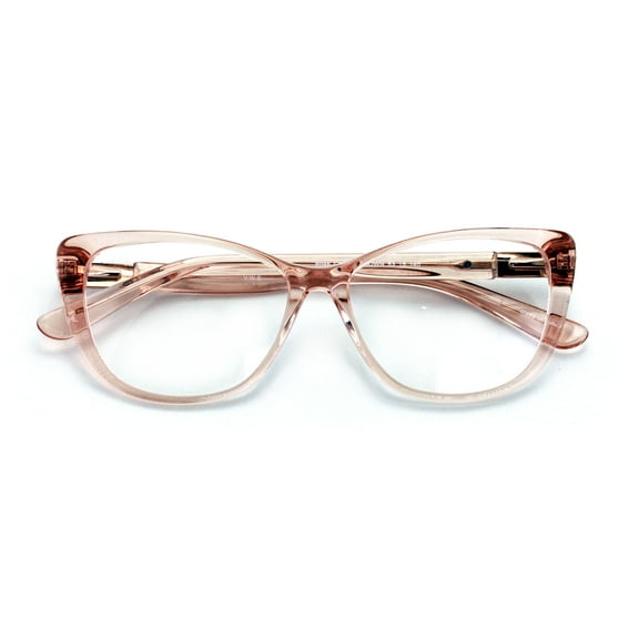 Women Premium Acetate Big Lens Cateye Reading Glasses - Fun Cat eye Clear Lens Readers - Gold Metal Accent