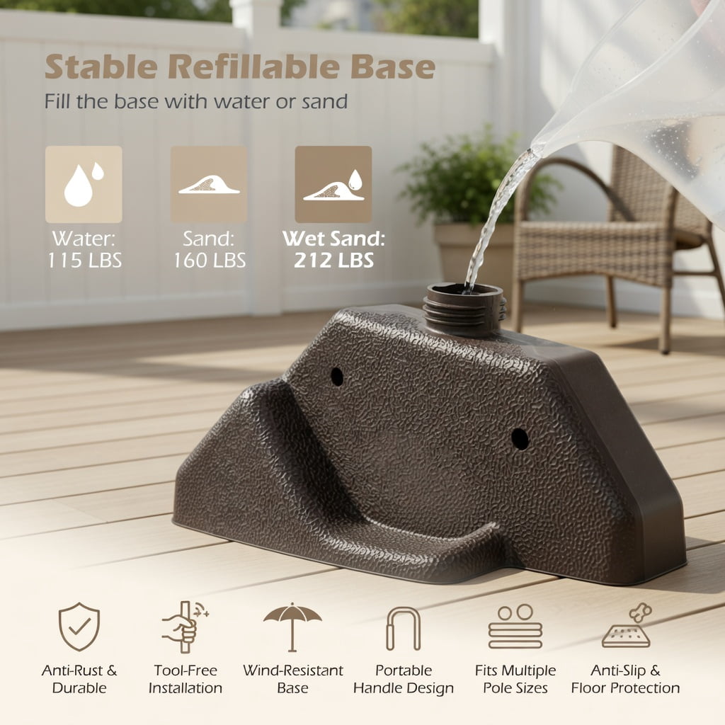Resenkos Umbrella Base for Patio, Umbrella Stand Outdoor Base,20 Inch Patio Offset Water Filled Plate Umbrella Base Sand-Coffee